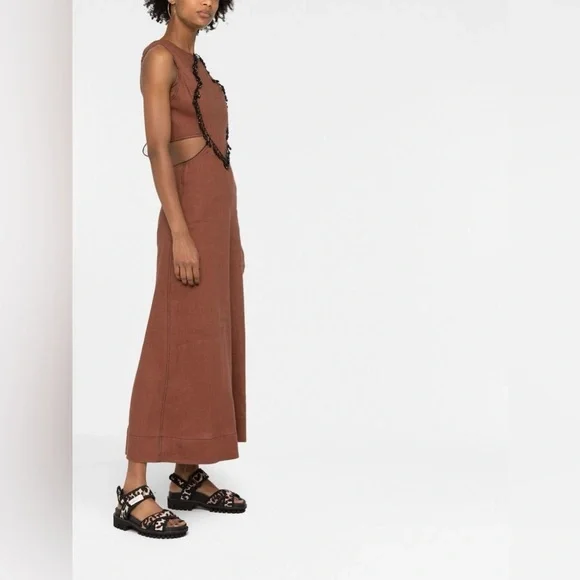 Ganni Hemp Maxi Dress with Beaded Trim Rootbeer Brown - Picture 16 of 16